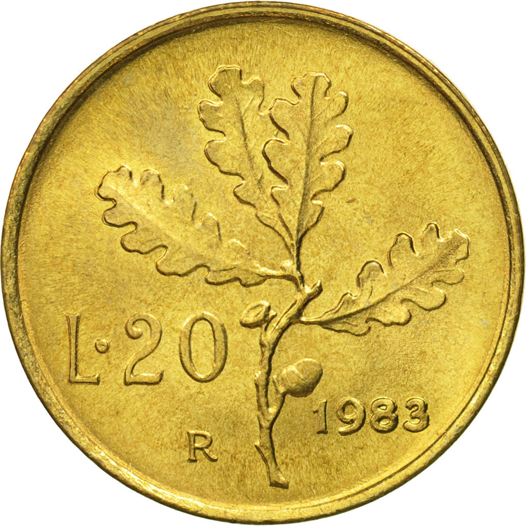 Coin, Italy, 20 Lire, 1983, Rome, MS(65-70), Aluminum-Bronze, KM:97.2