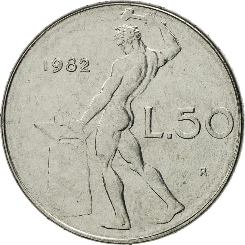 Coin, Italy, 50 Lire, 1982, Rome, MS(65-70), Stainless Steel, KM:95.1