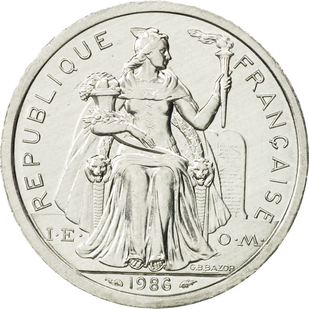 Coin, French Polynesia, 2 Francs, 1986, Paris, MS(65-70), Aluminum, KM:10