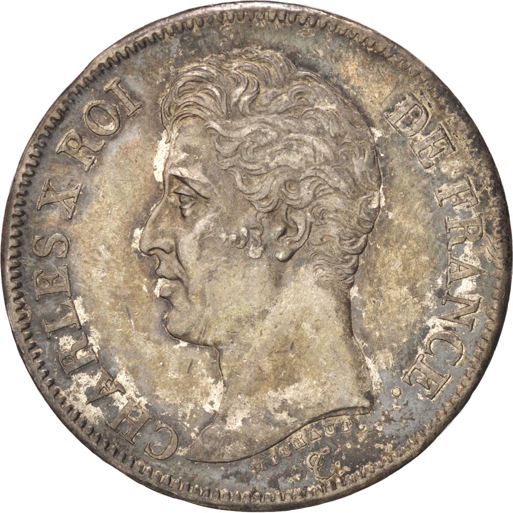 FRANCE, Charles X, 5 Francs, 1825, Paris, KM #720.1, AU(50-53), Silver, Gadoury.