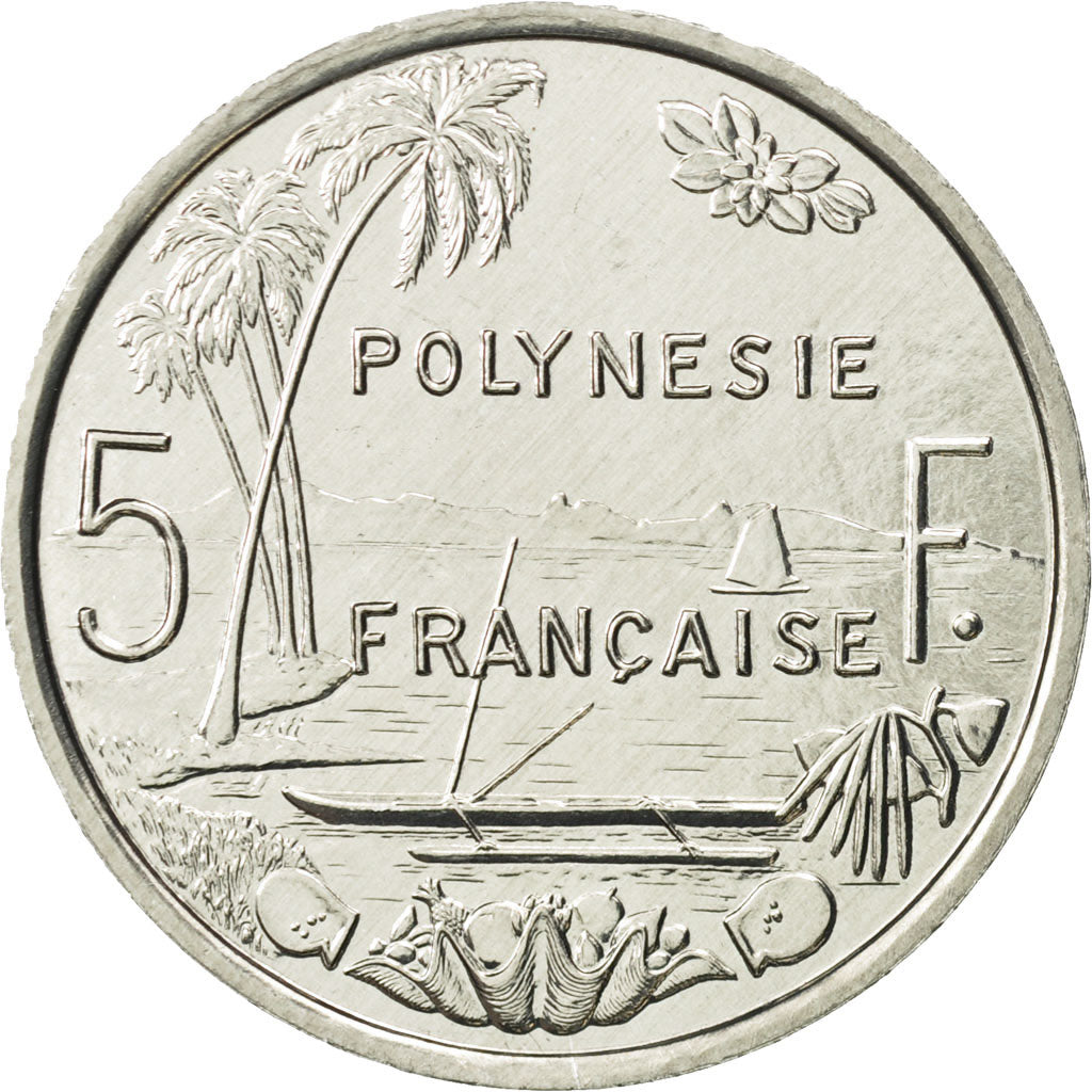 French Polynesia, 5 Francs, 1986, Paris, MS(65-70), Aluminum, KM:12
