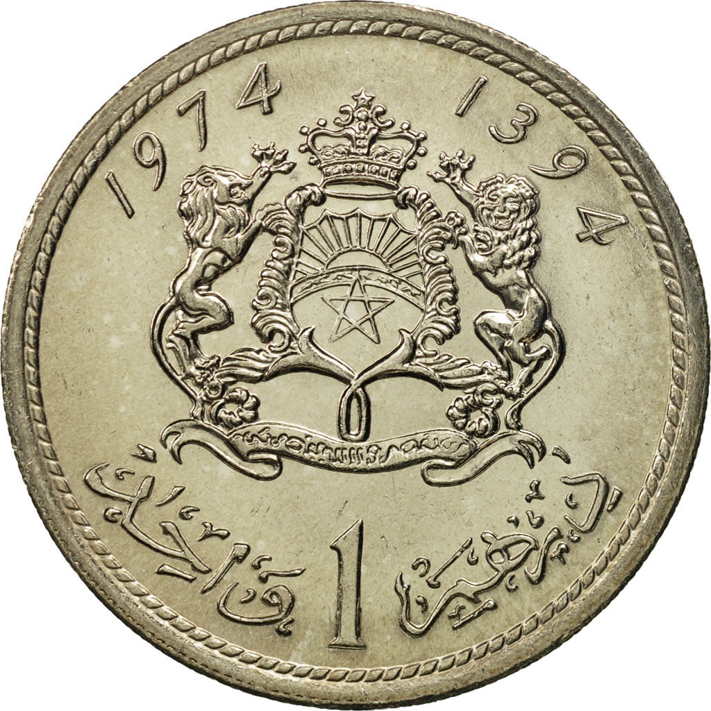 Coin, Morocco, al-Hassan II, Dirham, 1974, MS(65-70), Copper-nickel, KM:63