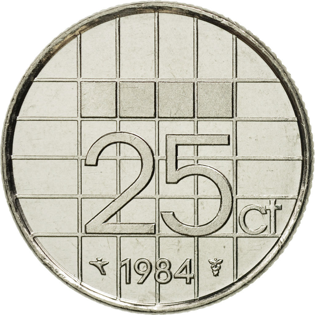 Coin, Netherlands, Beatrix, 25 Cents, 1984, MS(65-70), Nickel, KM:204
