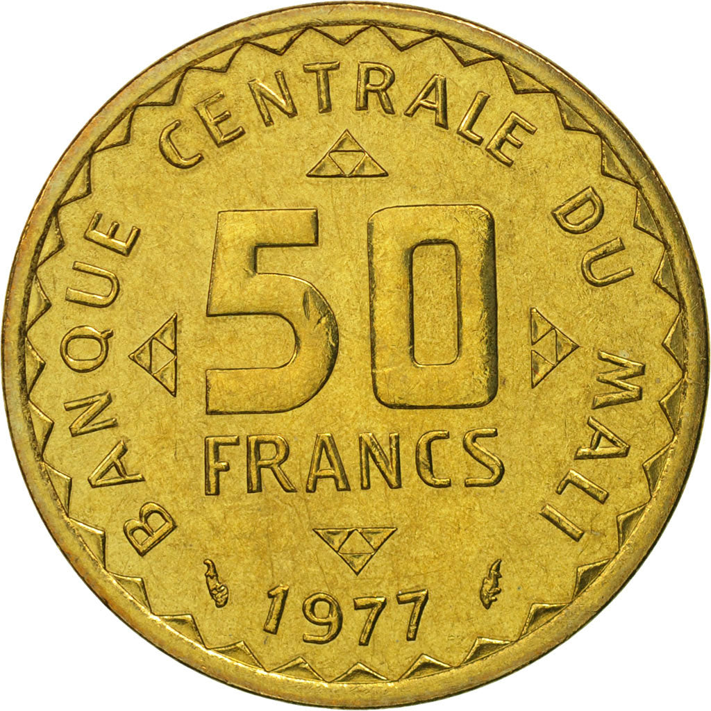 Mali, 50 Francs, 1977, Paris, MS(65-70), Nickel-brass, KM:9