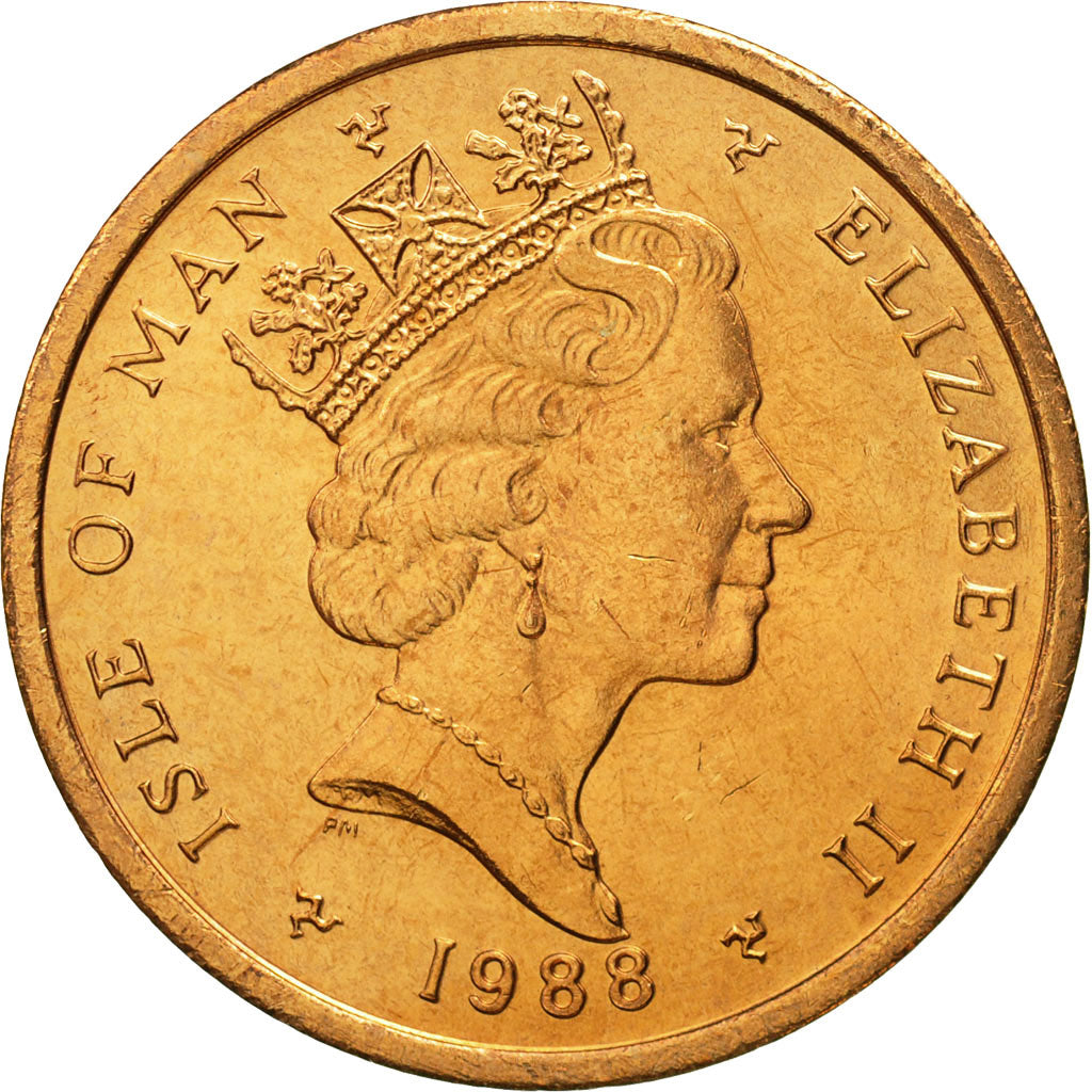 Isle of Man, Elizabeth II, 2 Pence, 1988, MS(65-70), Bronze, KM:208