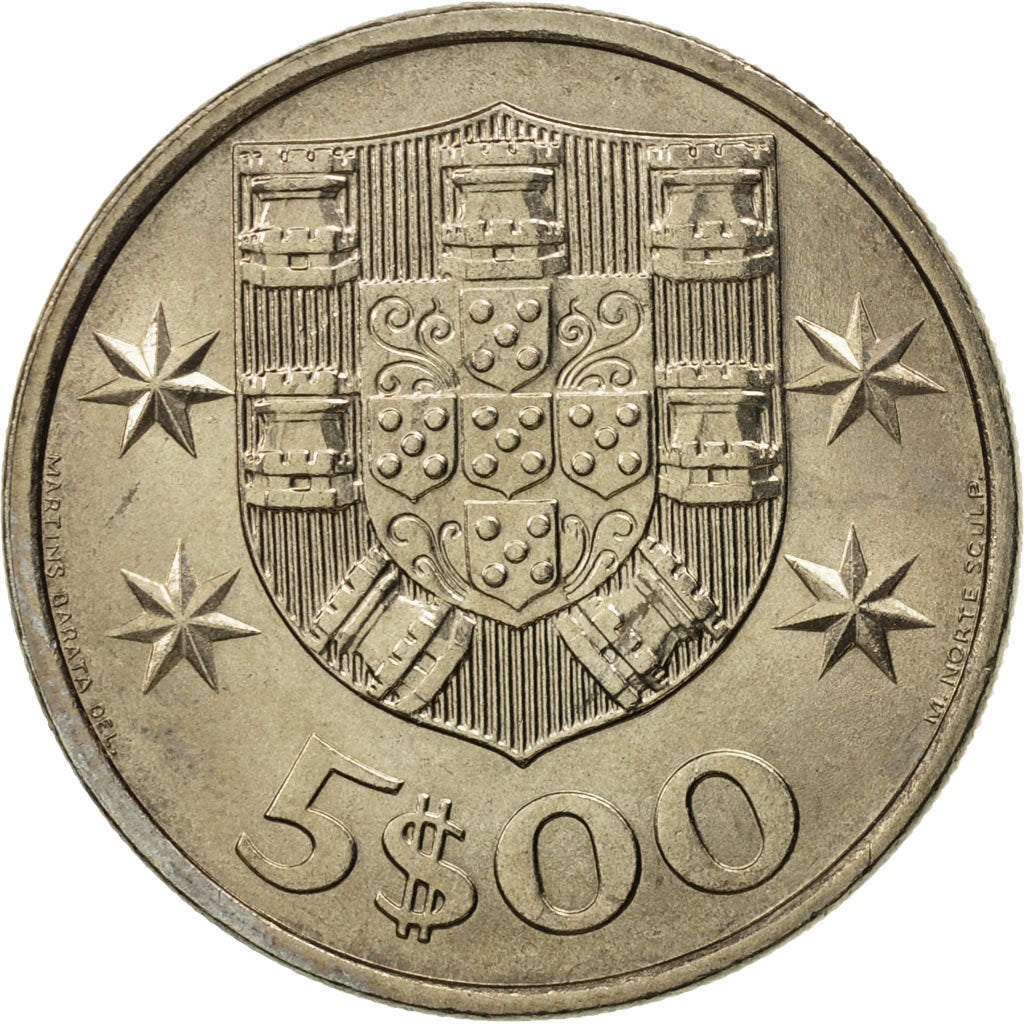 Portugal, 5 Escudos, 1984, MS(65-70), Copper-nickel, KM:591