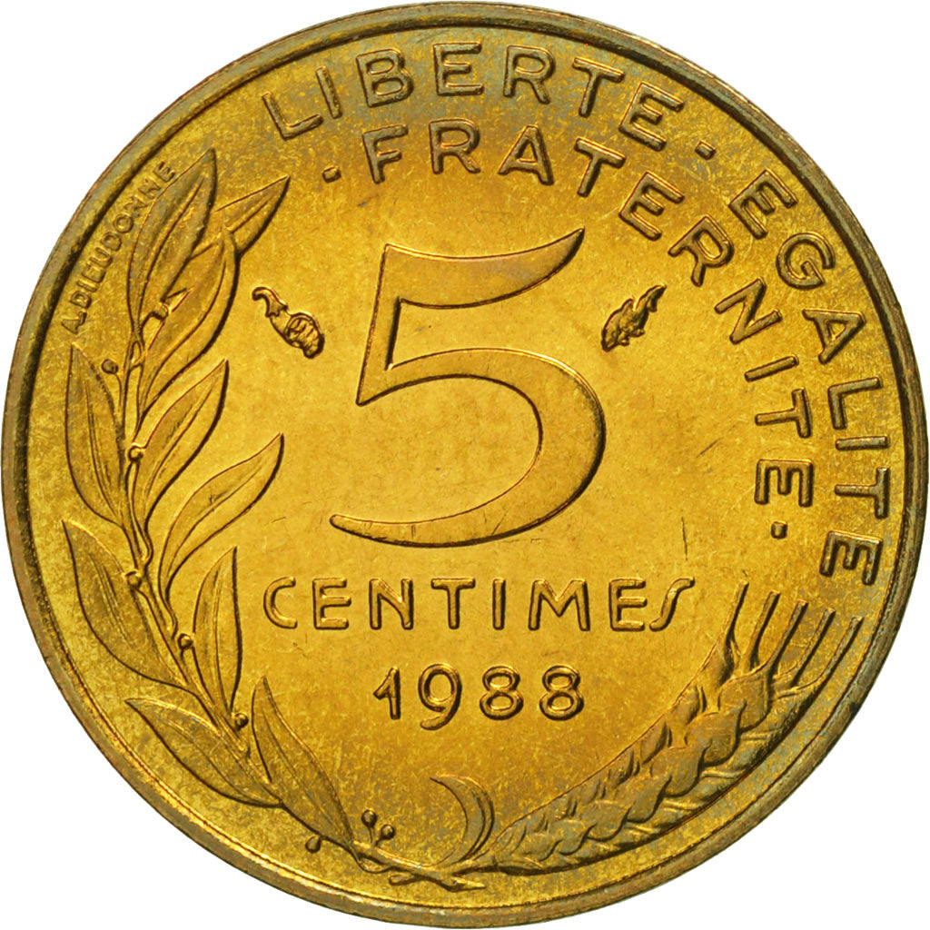Moneta, Francia, Marianne, 5 Centimes, 1988, Paris, FDC, Alluminio-bronzo