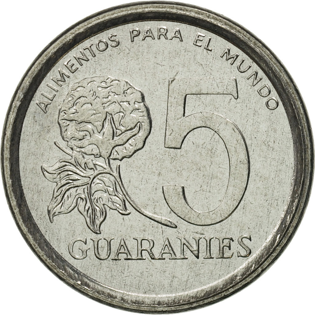 Paraguay, 5 Guaranies, 1984, MS(65-70), Stainless Steel, KM:166