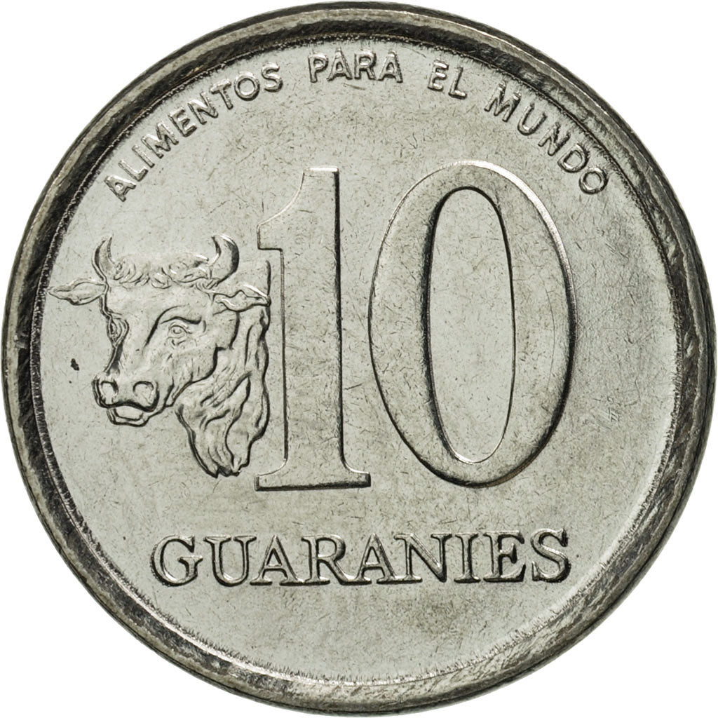 Paraguay, 10 Guaranies, 1984, MS(65-70), Stainless Steel, KM:167