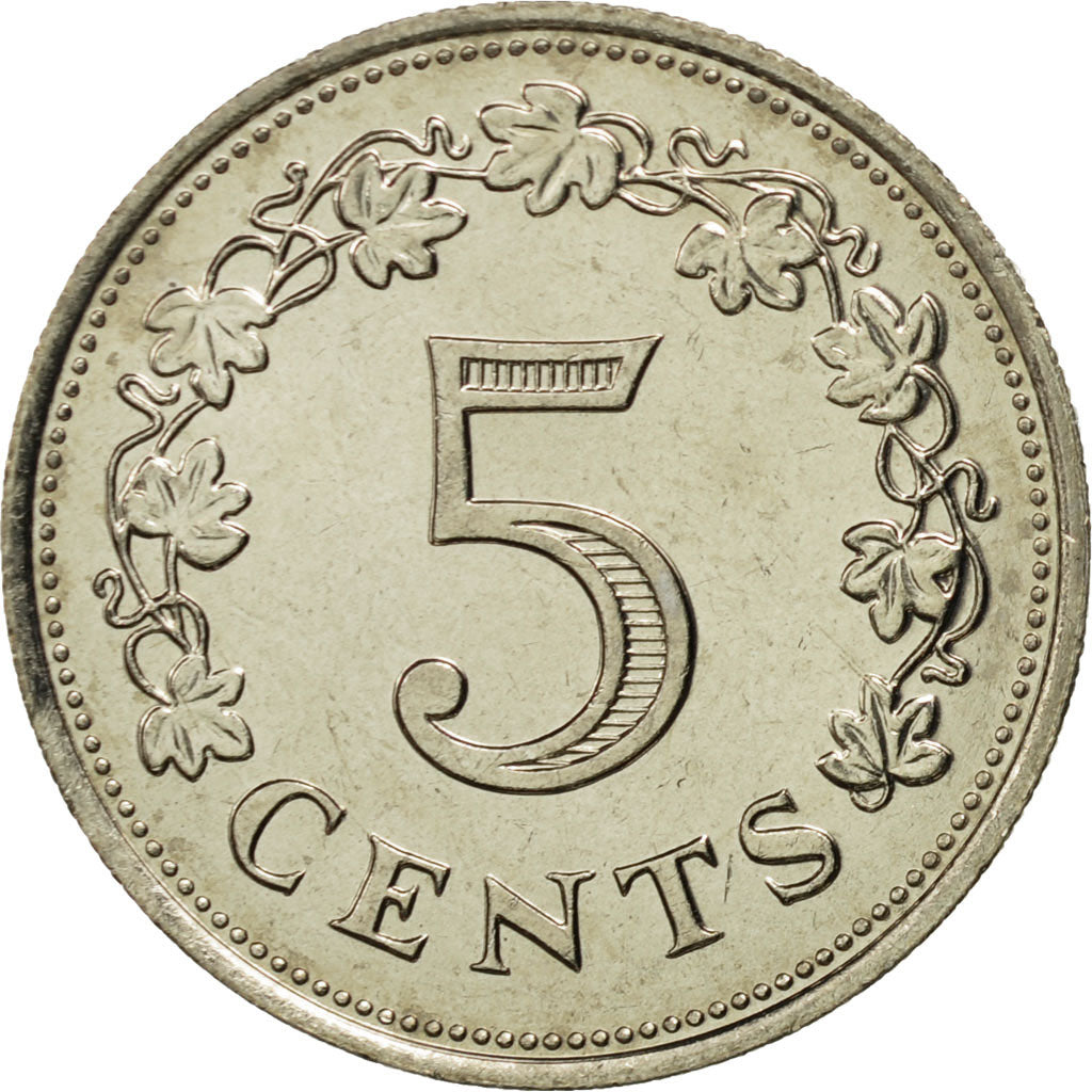 Coin, Malta, 5 Cents, 1976, British Royal Mint, MS(65-70), Copper-nickel, KM:10