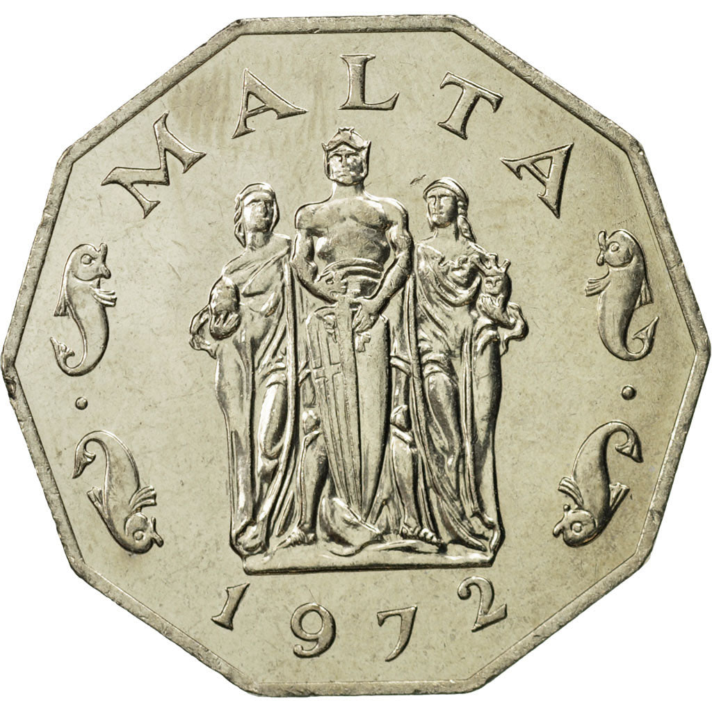 Coin, Malta, 50 Cents, 1972, British Royal Mint, MS(65-70), Copper-nickel, KM:12