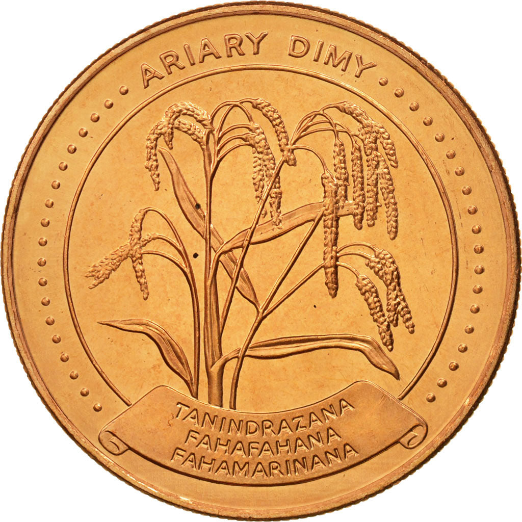 Coin, Madagascar, 5 Ariary, 1996, MS(65-70), Copper Plated Steel, KM:23