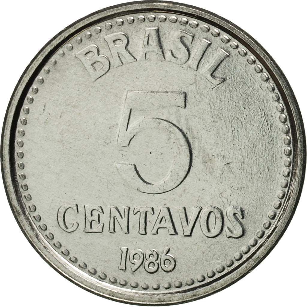 Brazil, 5 Centavos, 1986, MS(65-70), Stainless Steel, KM:601