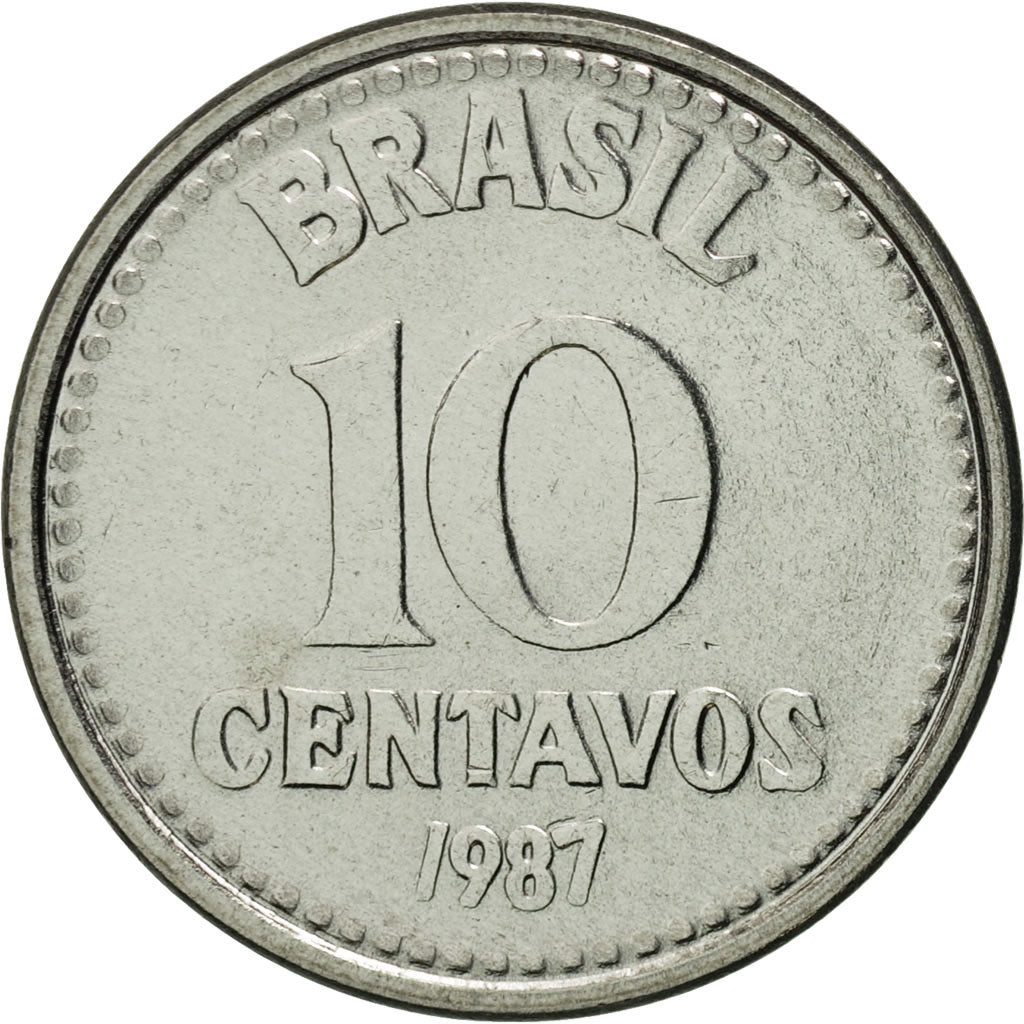Coin, Brazil, 10 Centavos, 1987, MS(65-70), Stainless Steel, KM:602