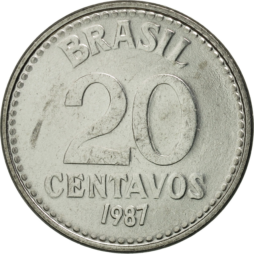 Coin, Brazil, 20 Centavos, 1987, MS(65-70), Stainless Steel, KM:603