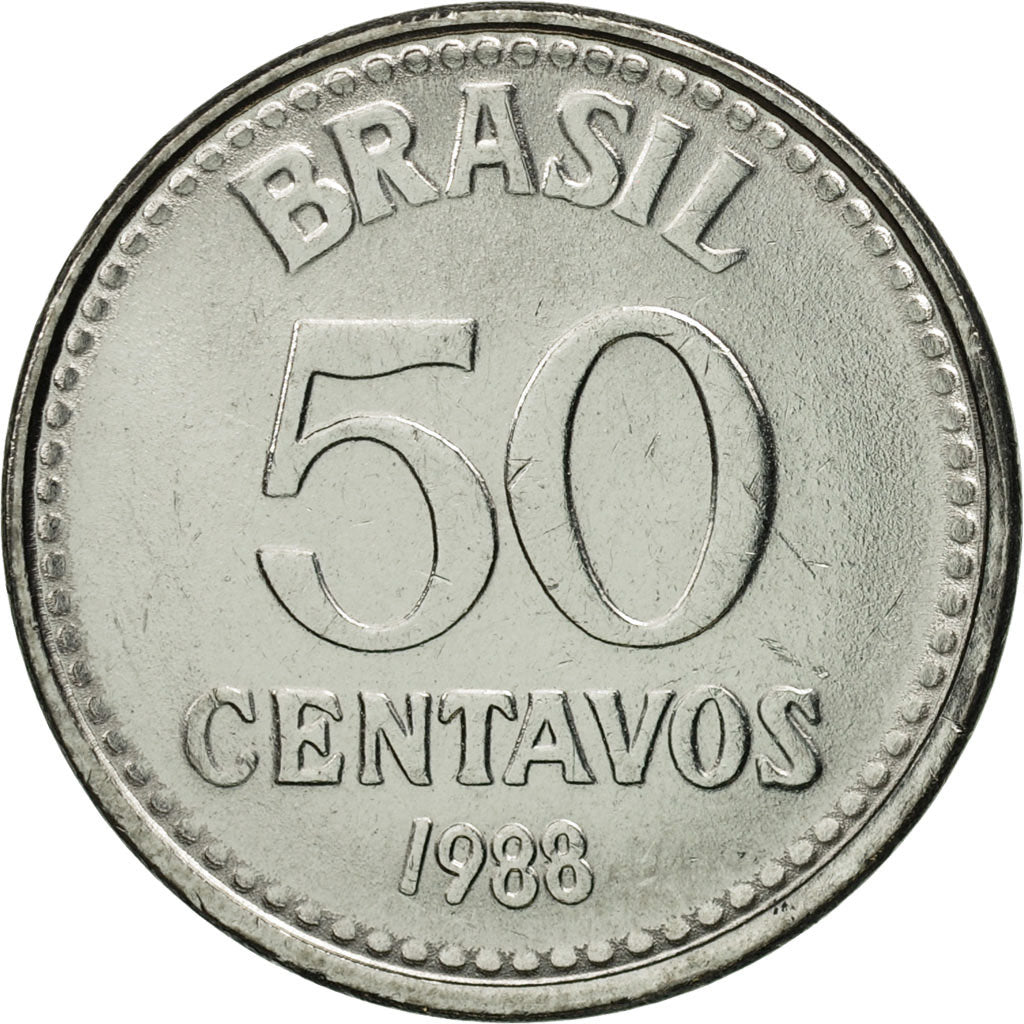 Coin, Brazil, 50 Centavos, 1988, MS(65-70), Stainless Steel, KM:604