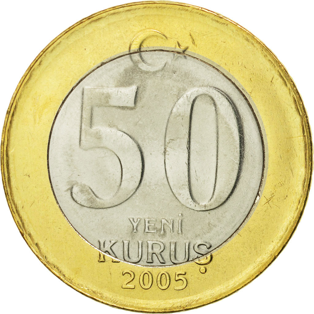 Coin, Turkey, 50 New Kurus, 2005, Istanbul, MS(65-70), Bi-Metallic, KM:1168
