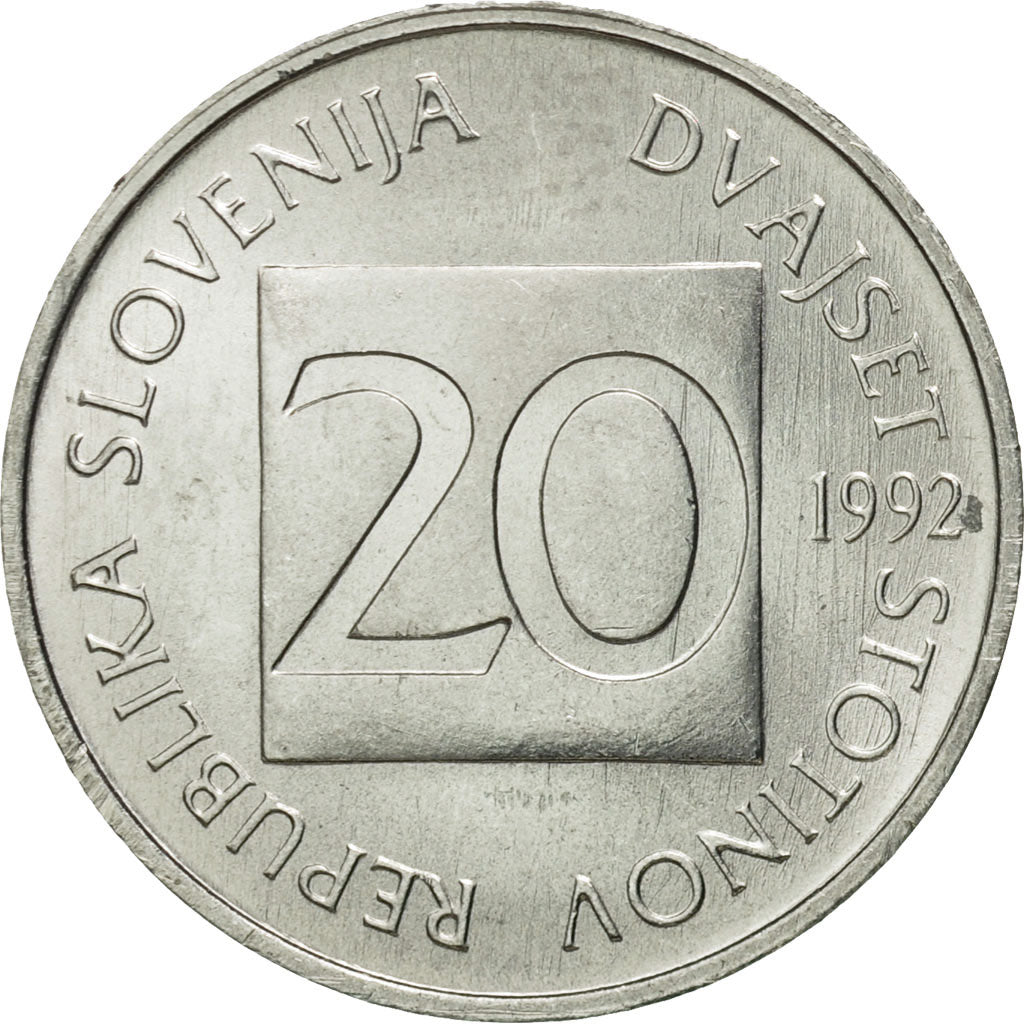 Slovenia, 20 Stotinov, 1992, MS(65-70), Aluminum, KM:8