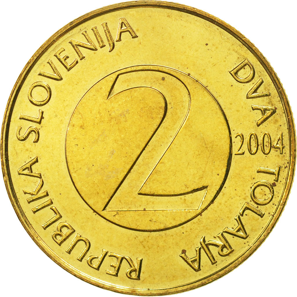 Coin, Slovenia, 2 Tolarja, 2004, MS(65-70), Nickel-brass, KM:5