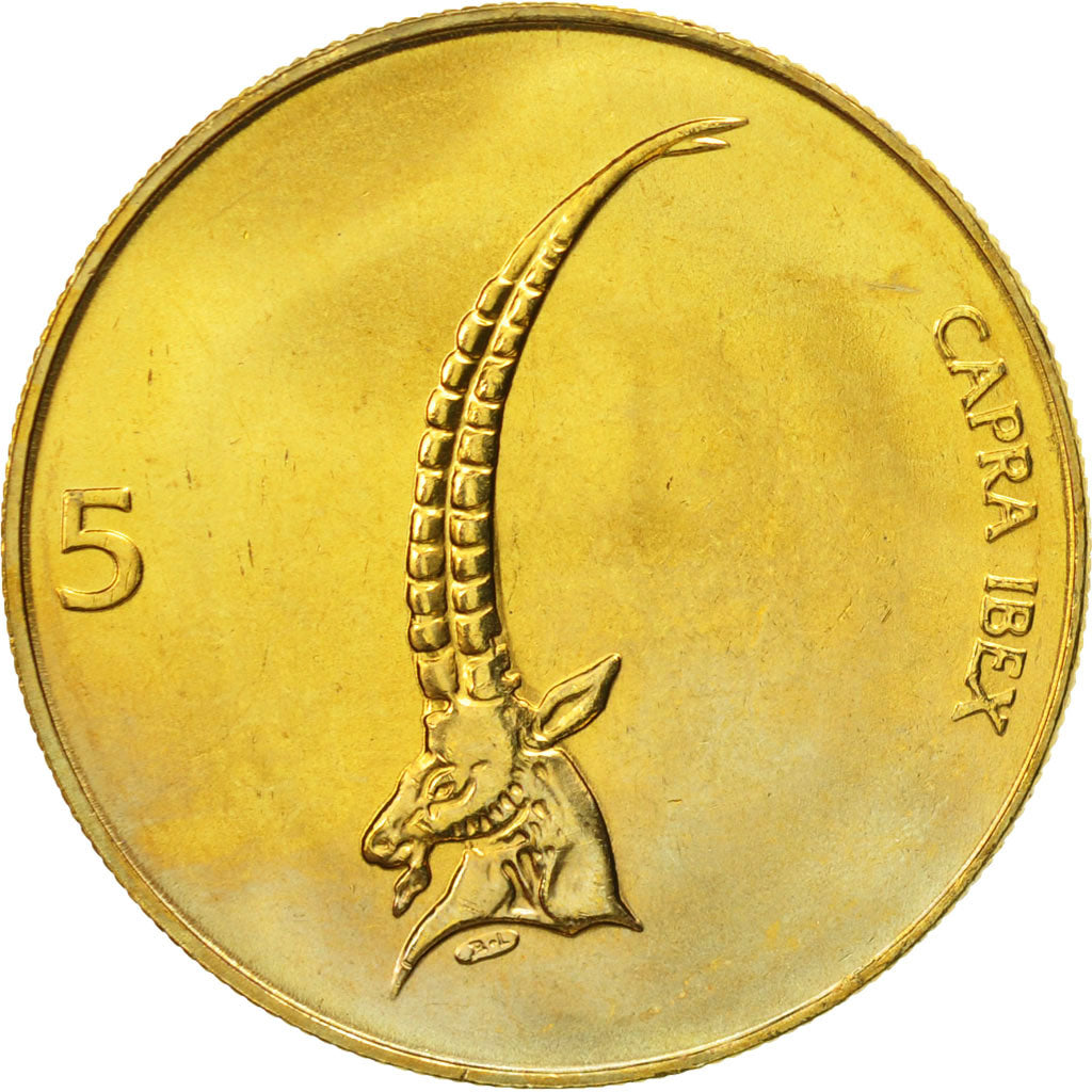 Coin, Slovenia, 5 Tolarjev, 2000, MS(65-70), Nickel-brass, KM:6