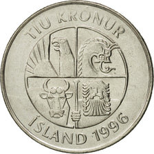 Iceland, 10 Kronur, 1996, FDC, Nickel plated steel, KM:29.1a