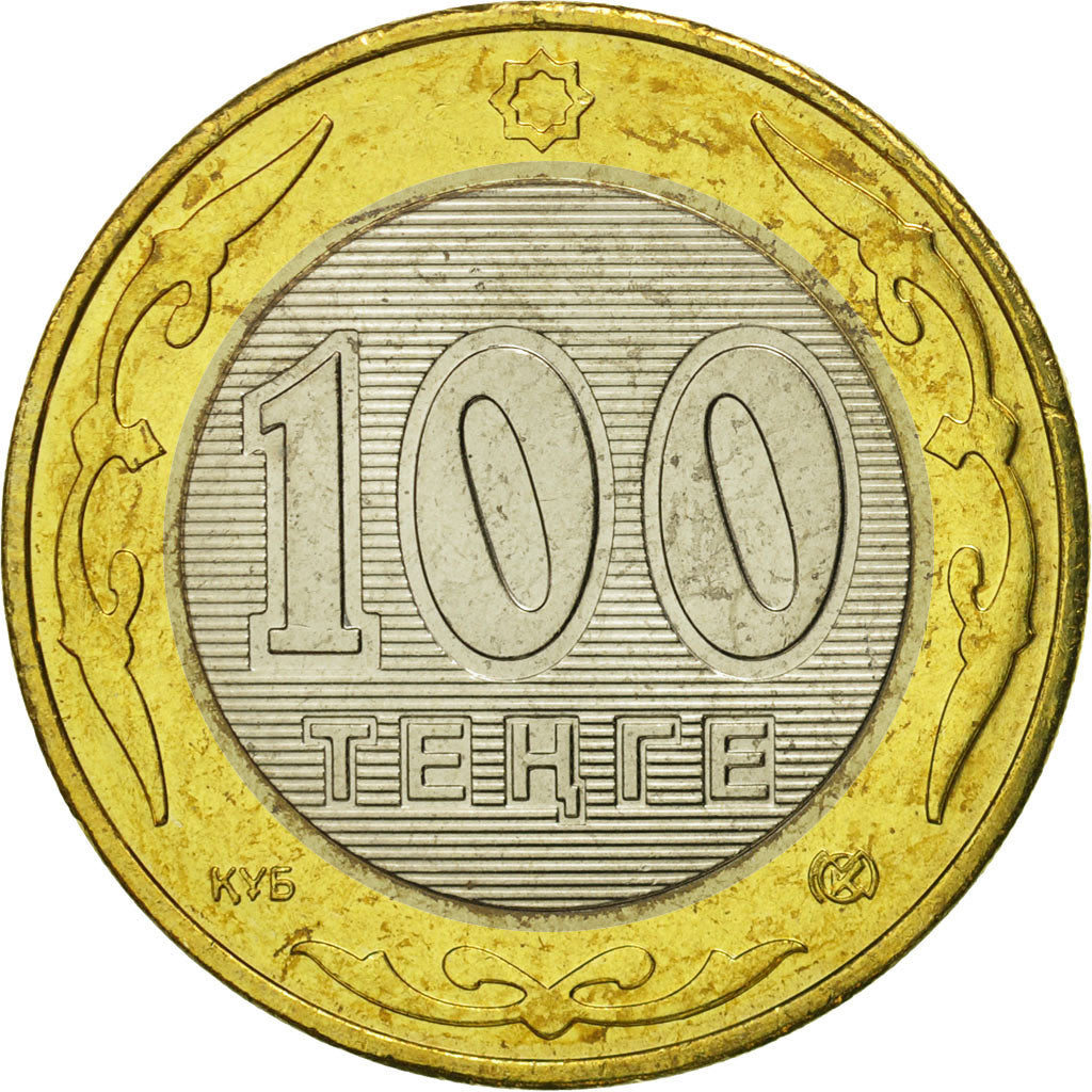 Kazakhstan, 100 Tenge, 2002, Kazakhstan Mint, MS(65-70), Bi-Metallic, KM:39