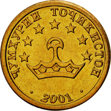 Moneda, Tayikistán, 5 Drams, 2001, St. Petersburg, FDC, Latón recubierto de