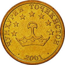 Moneda, Tayikistán, 20 Drams, 2001, St. Petersburg, FDC, Latón recubierto de