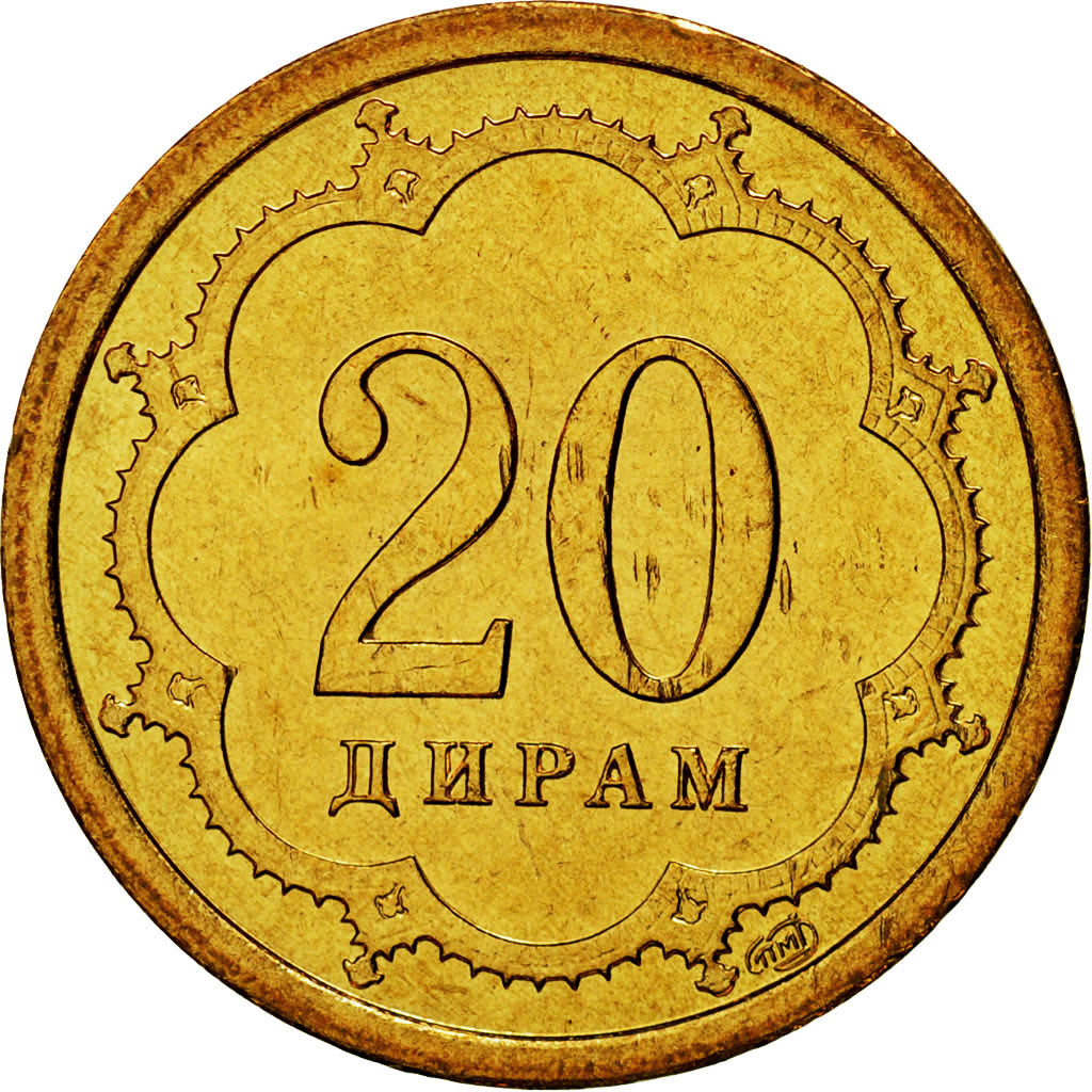 Coin, Tajikistan, 20 Drams, 2001, St. Petersburg, MS(65-70), Brass Clad Steel