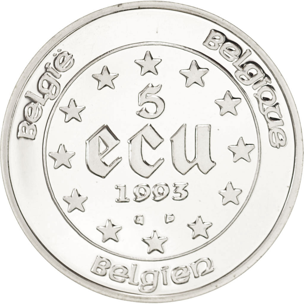 BELGIUM, 5 ECU, 1993, KM #185, MS(65-70), Silver, 37, 22.85
