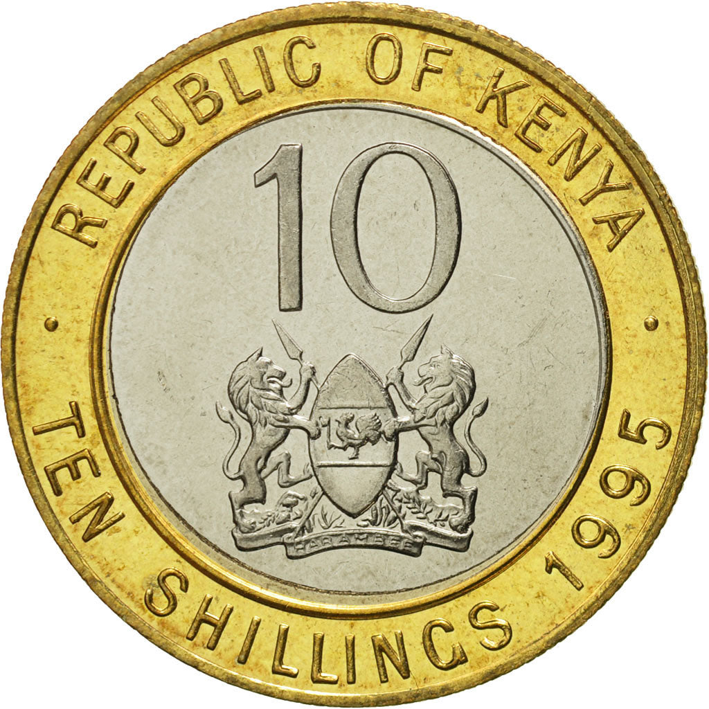 Kenya, 10 Shillings, 1995, British Royal Mint, MS(65-70), Bi-Metallic, KM:27