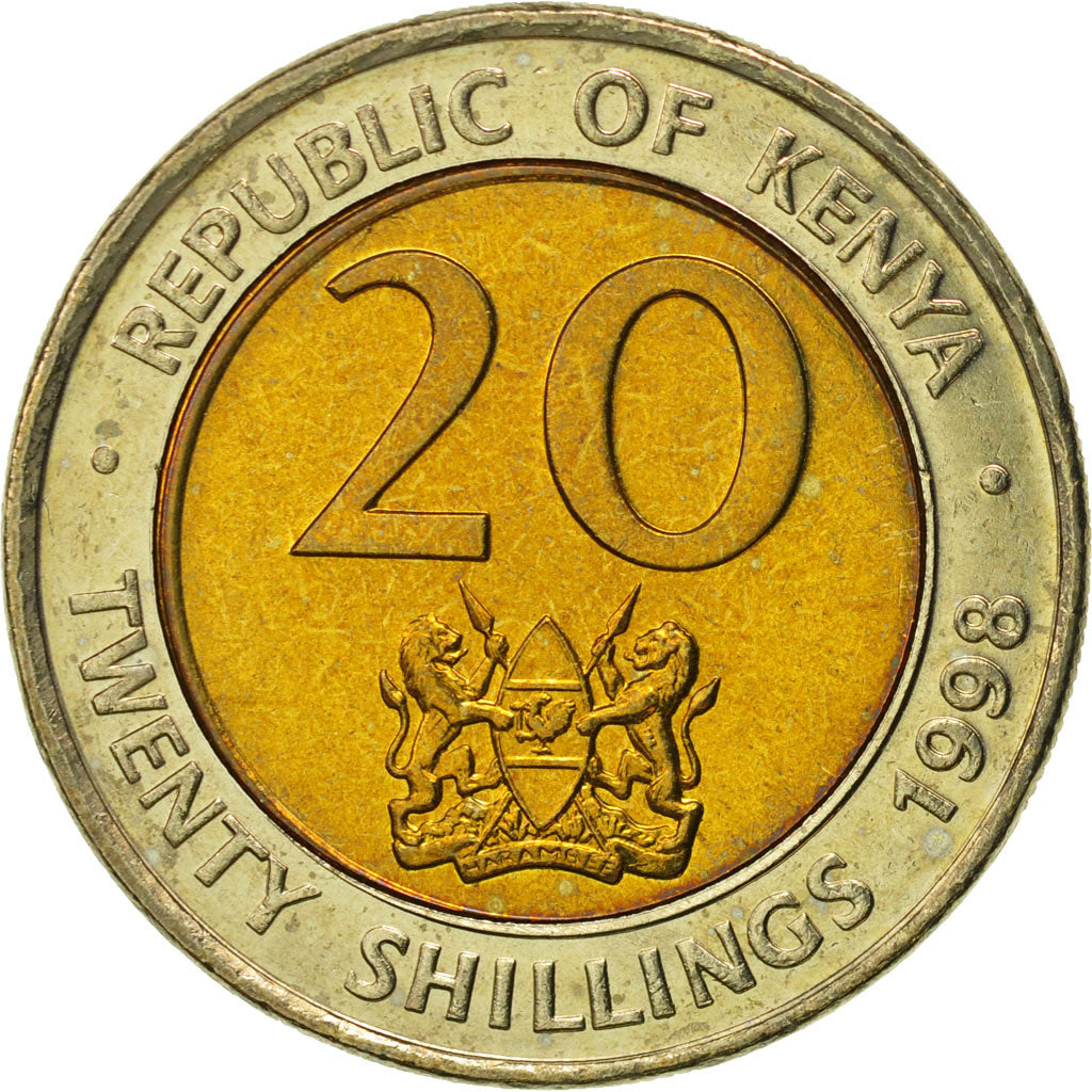 Coin, Kenya, 20 Shillings, 1998, British Royal Mint, MS(65-70), Bi-Metallic