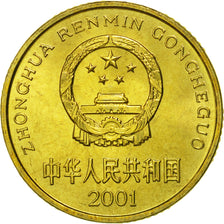 CHINA, PEOPLE'S REPUBLIC, 5 Jiao, 2001, MS(65-70), Brass, KM:336