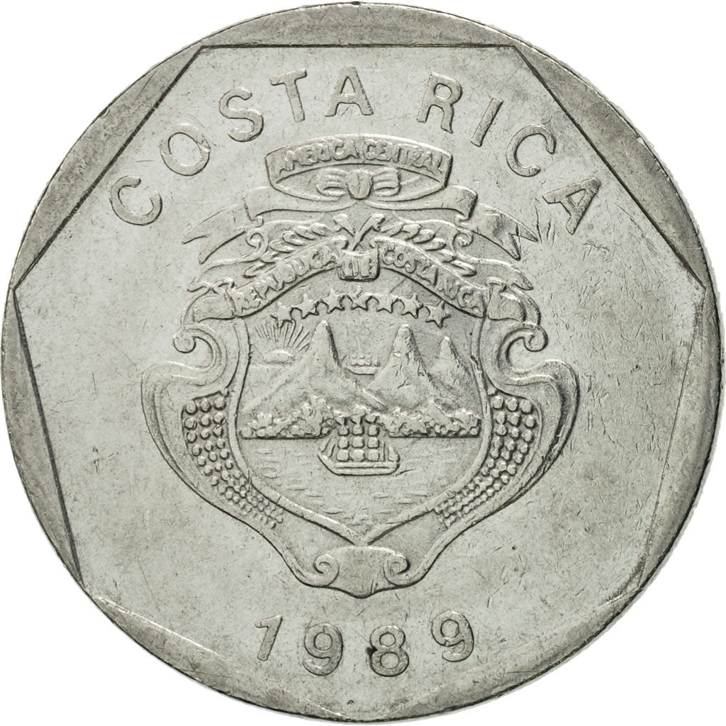 Costa Rica, 5 Colones, 1989, MS(65-70), Stainless Steel, KM:214.1