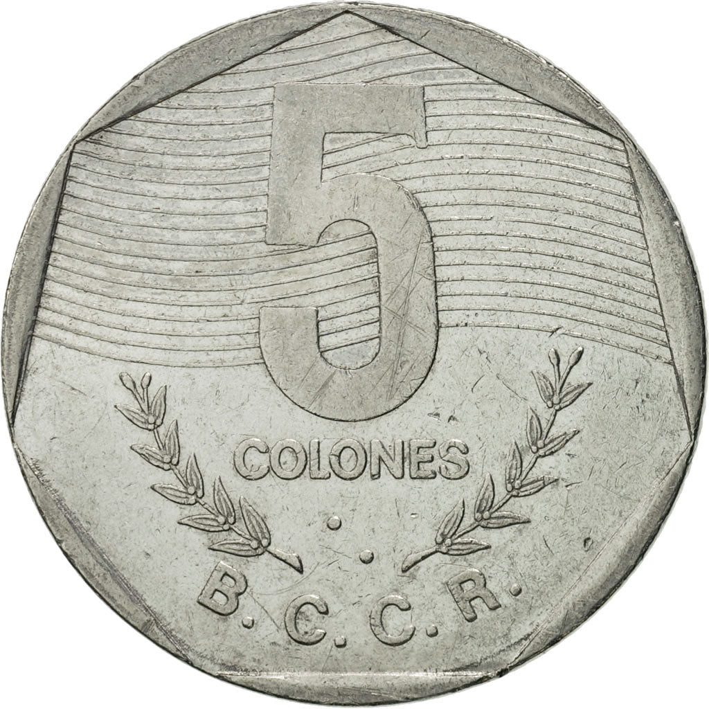 Costa Rica, 5 Colones, 1989, MS(65-70), Stainless Steel, KM:214.1