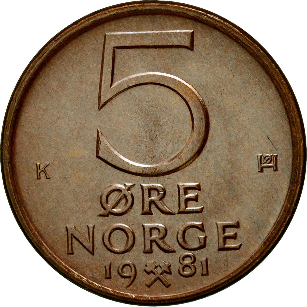 Norway, Olav V, 5 Öre, 1981, MS(65-70), Bronze, KM:415