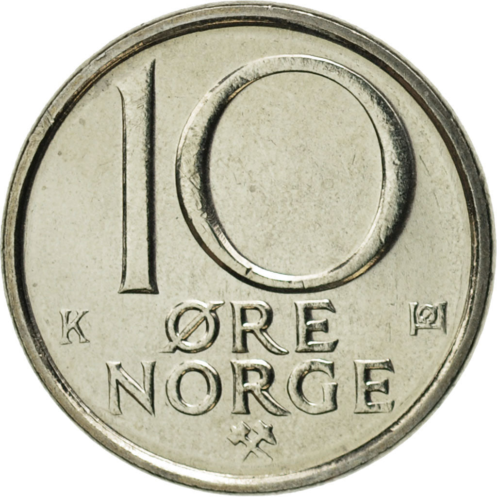 Coin, Norway, Olav V, 10 Öre, 1991, MS(65-70), Copper-nickel, KM:416