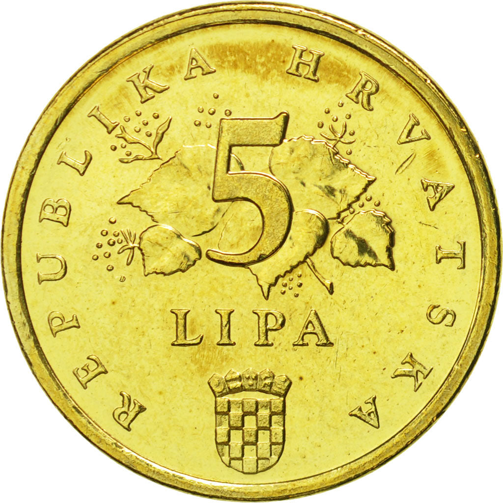 Croatia, 5 Lipa, 2000, MS(65-70), Brass plated steel, KM:15