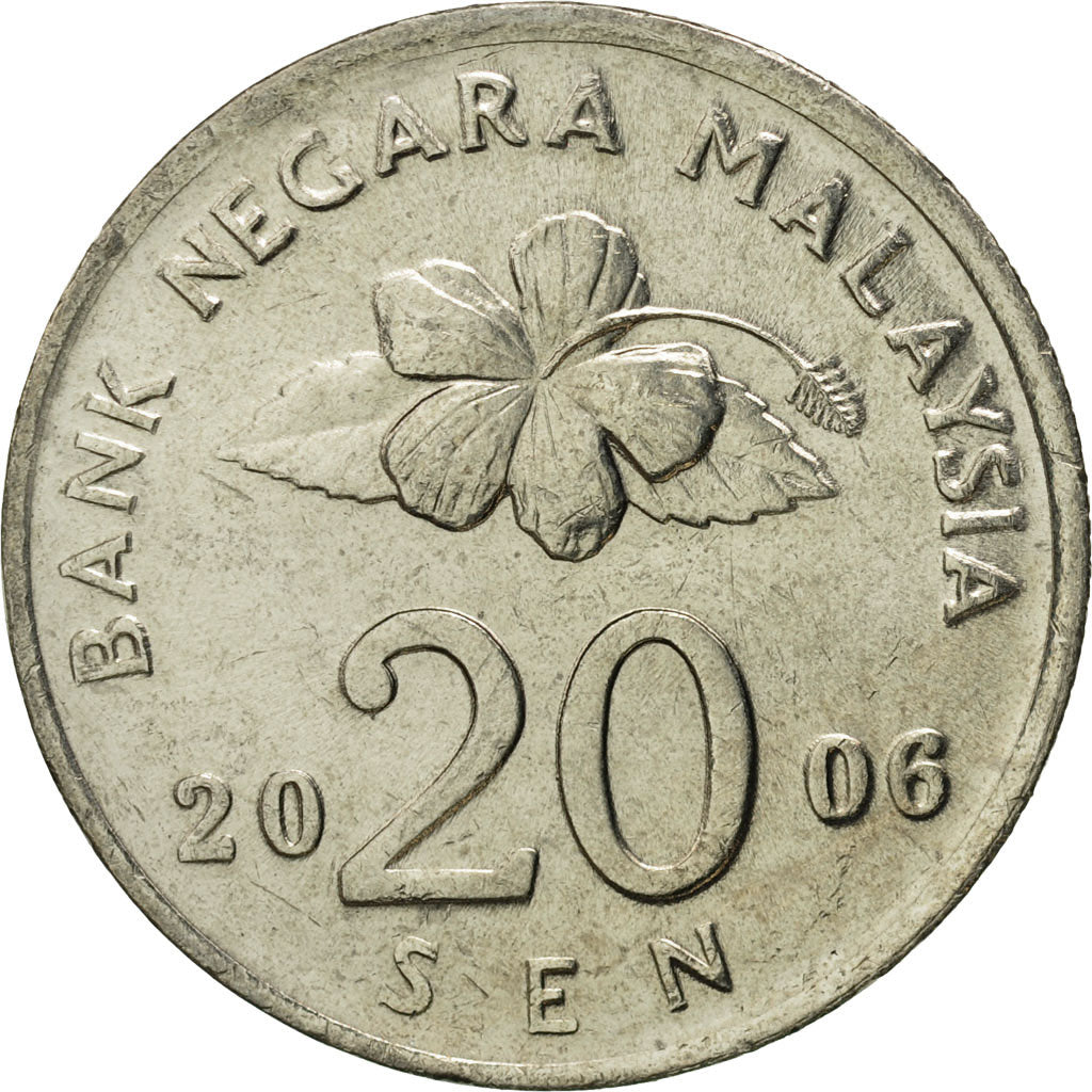 Coin, Malaysia, 20 Sen, 2006, MS(65-70), Copper-nickel, KM:52
