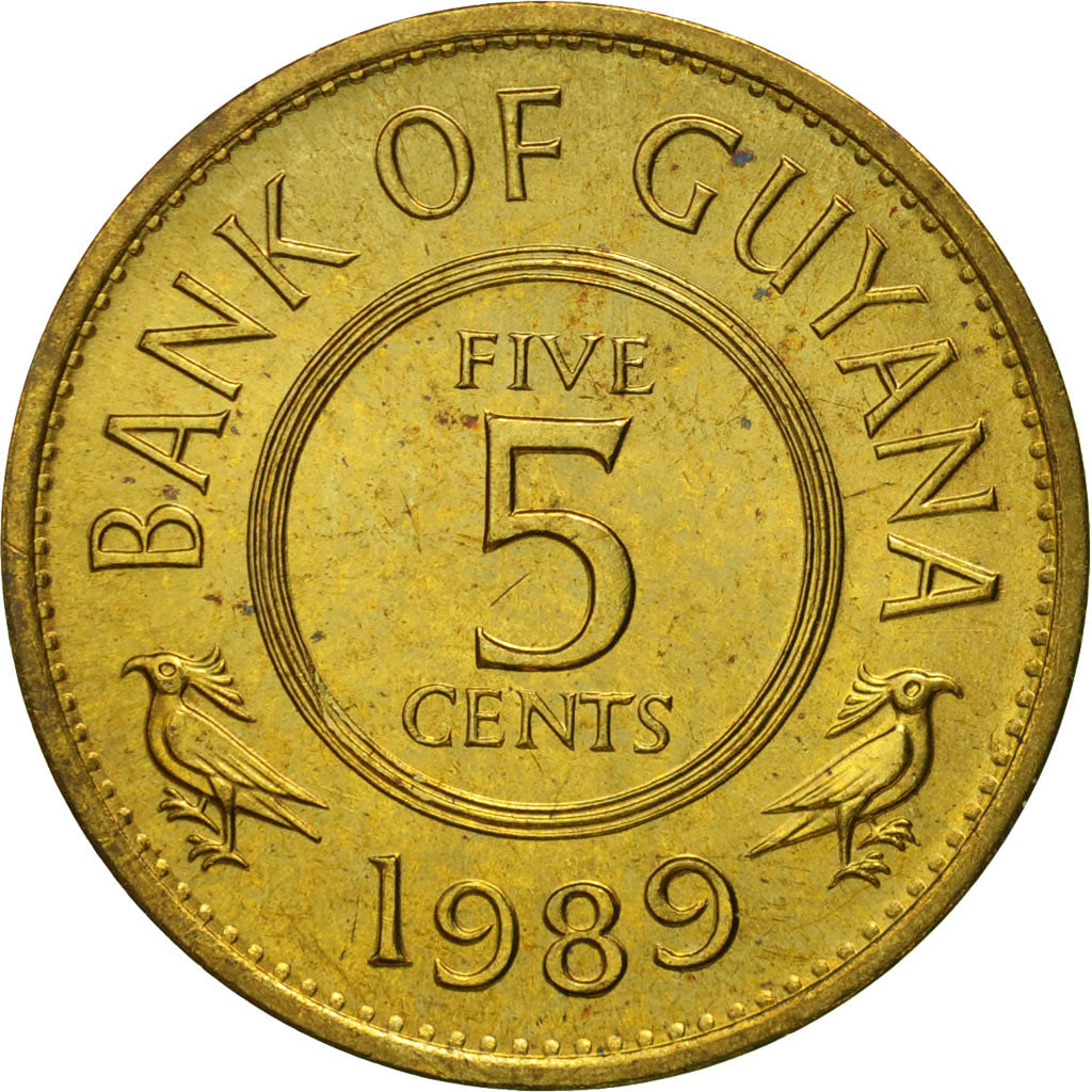 Coin, Guyana, 5 Cents, 1989, MS(65-70), Nickel-brass, KM:32