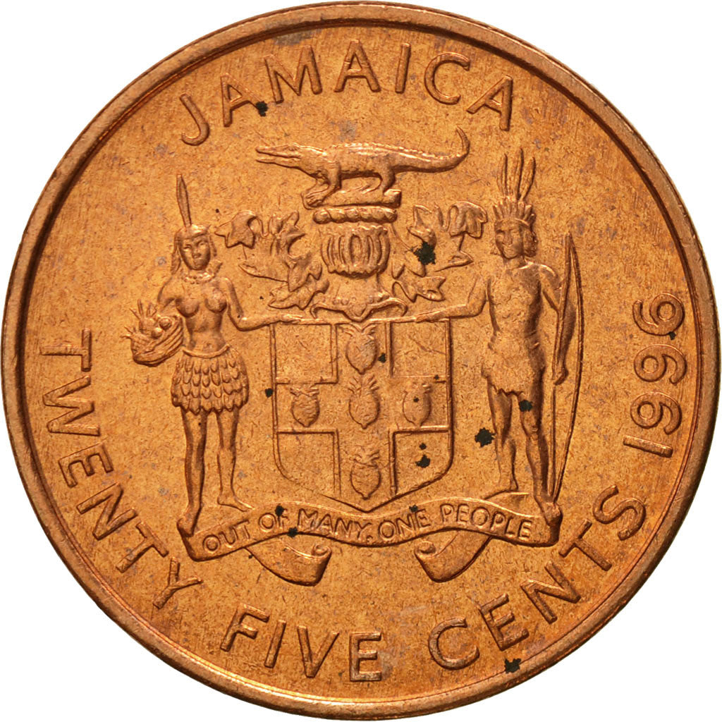 Coin, Jamaica, Elizabeth II, 25 Cents, 1996, British Royal Mint, MS(63), Copper