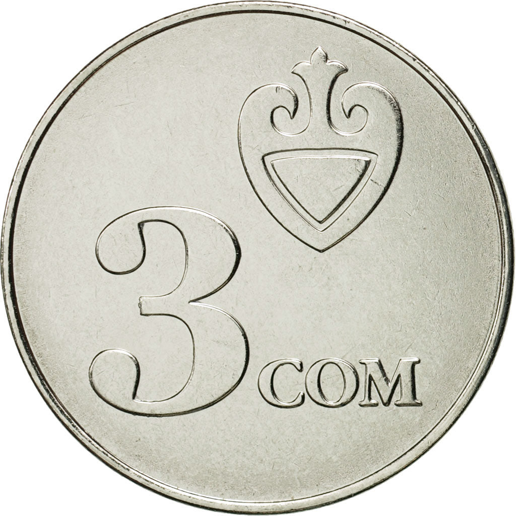 KYRGYZSTAN, 3 Som, 2008, Paris, FDC, Nickel plated steel, KM:15