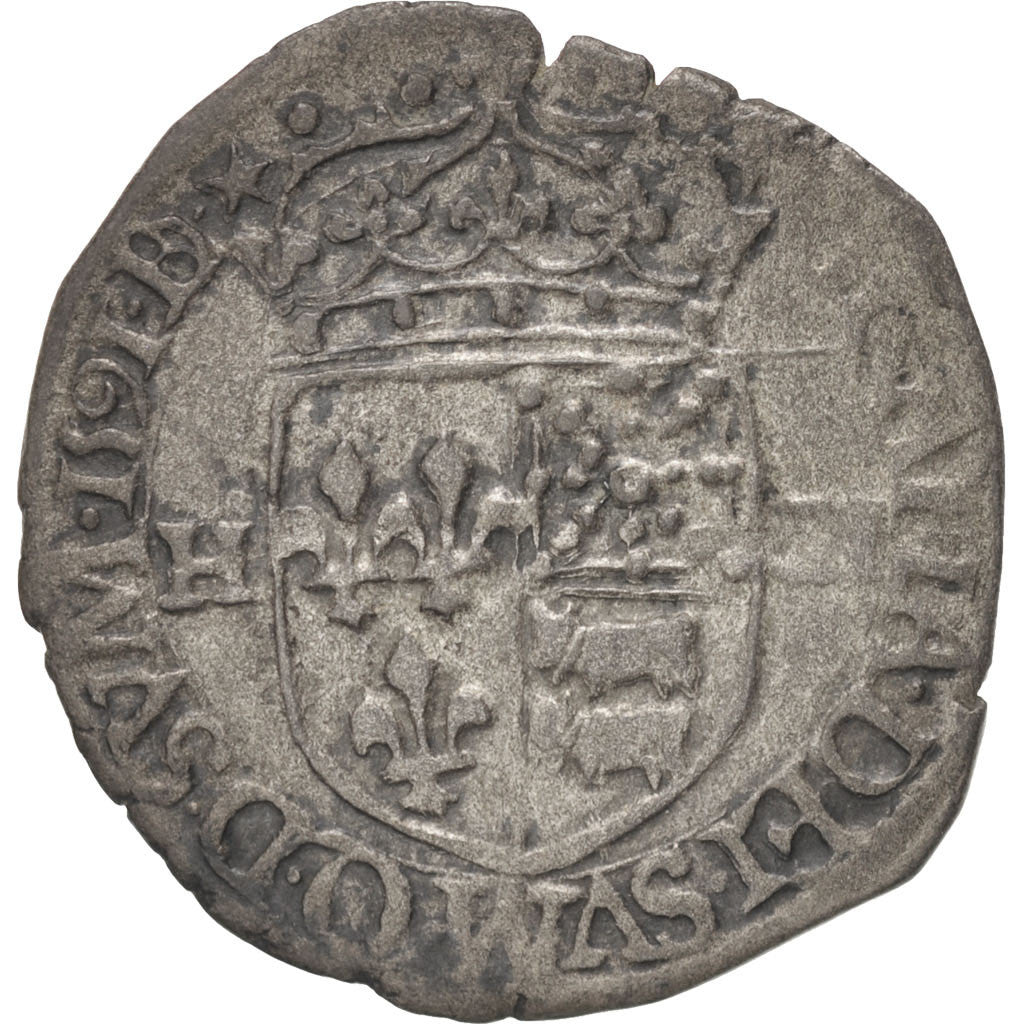 FRANCE, Douzain, 1591, Morlaas, VF(30-35), Billon, Duplessy #1262, 2.10