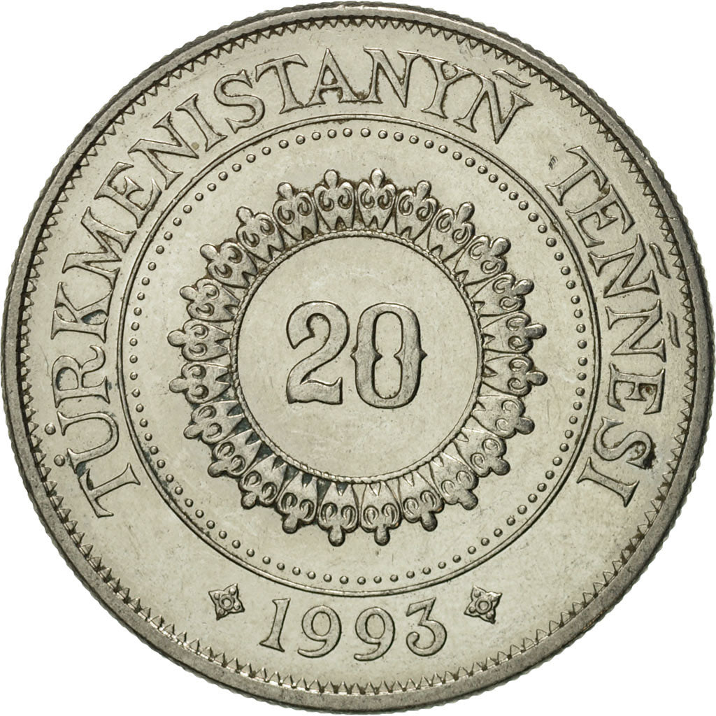 Coin, Turkmanistan, 20 Tenge, 1993, MS(63), Nickel plated steel, KM:4