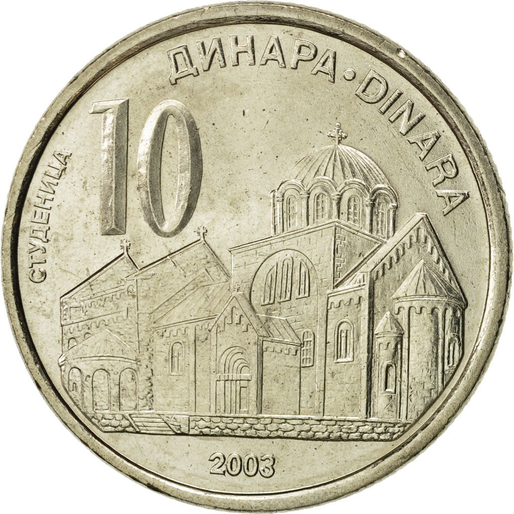 Coin, Serbia, 10 Dinara, 2003, MS(65-70), Copper-Nickel-Zinc, KM:37
