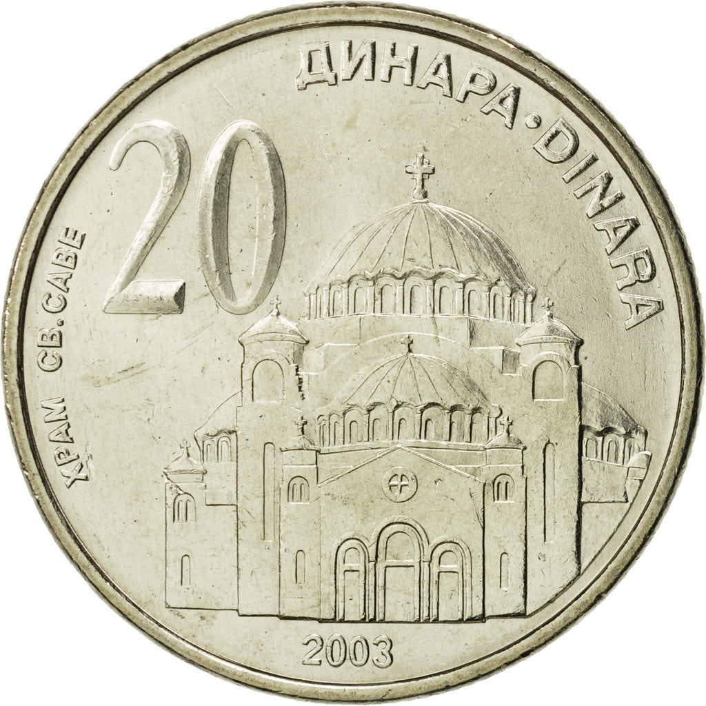 Coin, Serbia, 20 Dinara, 2003, MS(65-70), Copper-Nickel-Zinc, KM:38