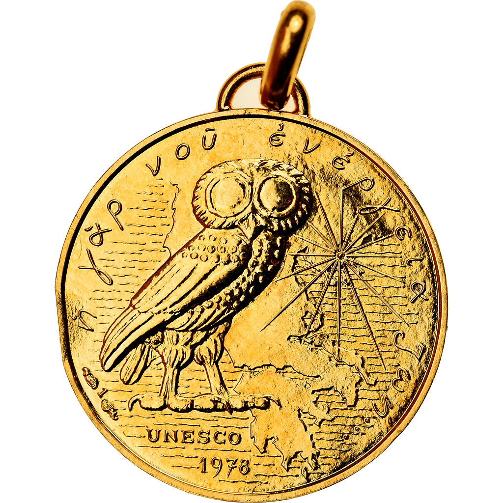 Grèce, Médaille, UNESCO, Chouette d'Athènes, Aristote, 1978, Leognany, SPL