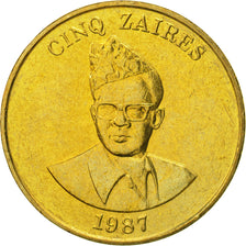 Zaire, 5 Zaïres, 1987, MS(65-70), Brass, KM:14