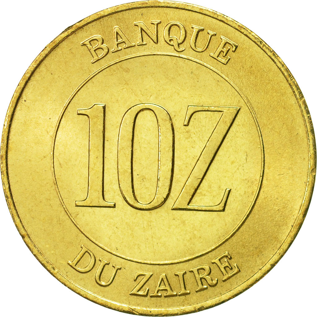 Zaire, 10 Zaïres, 1988, MS(65-70), Brass, KM:19