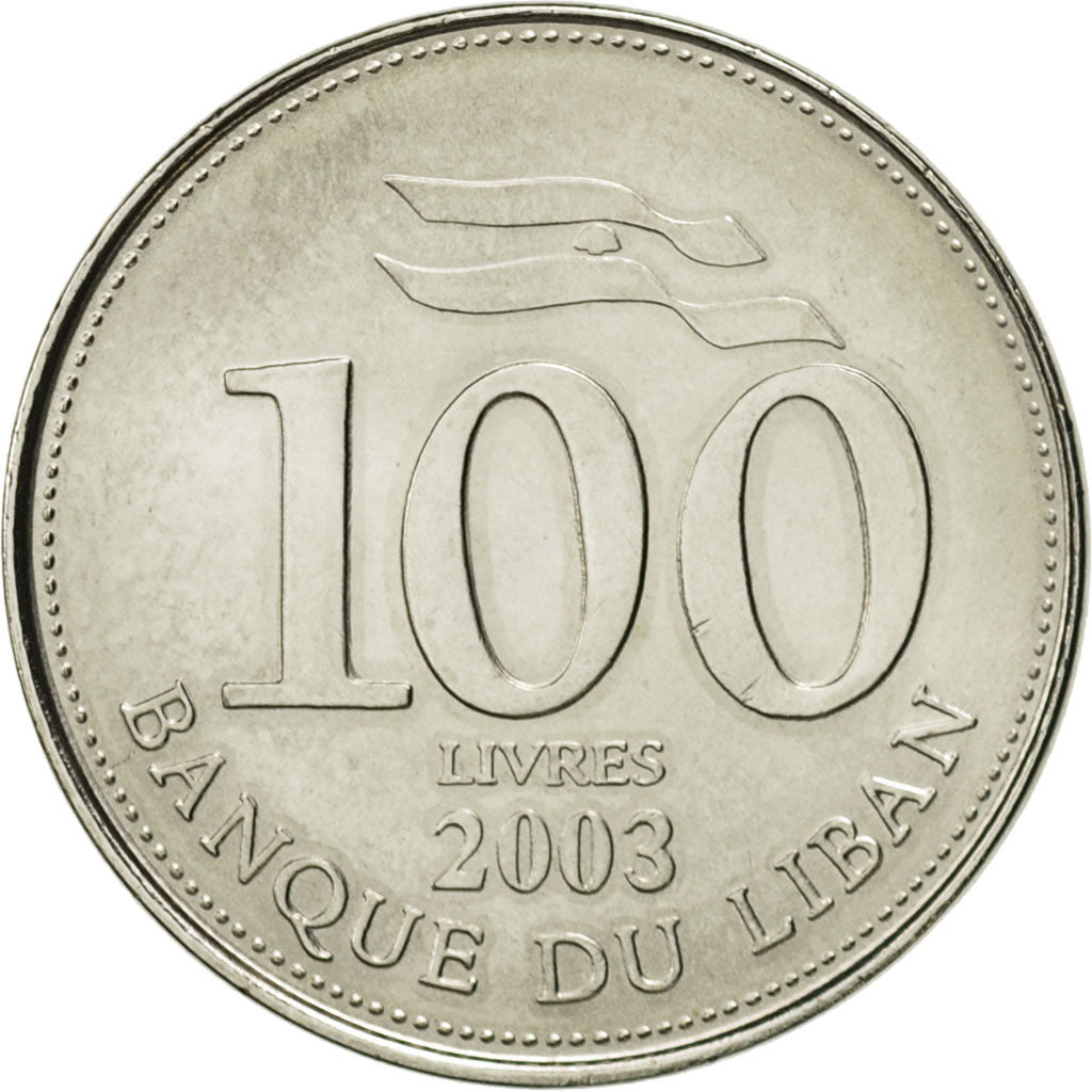 Coin, Lebanon, 100 Livres, 2003, Royal Canadian Mint, MS(65-70), Stainless
